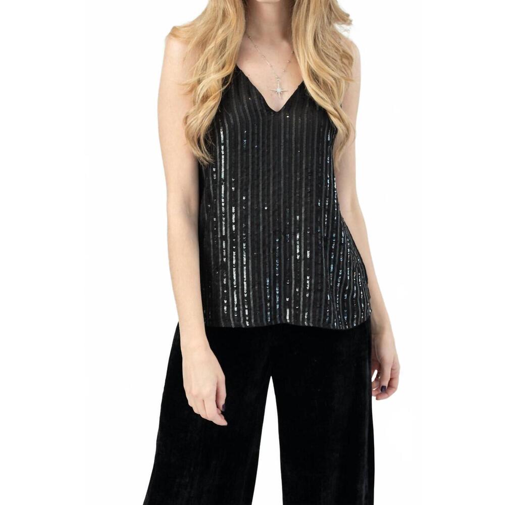 NEW L'AGENCE gabriella sequin camisole in black